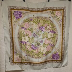 Lancel Floral Basket Silk-Feel Scarf in Pastel Pink & Lavender